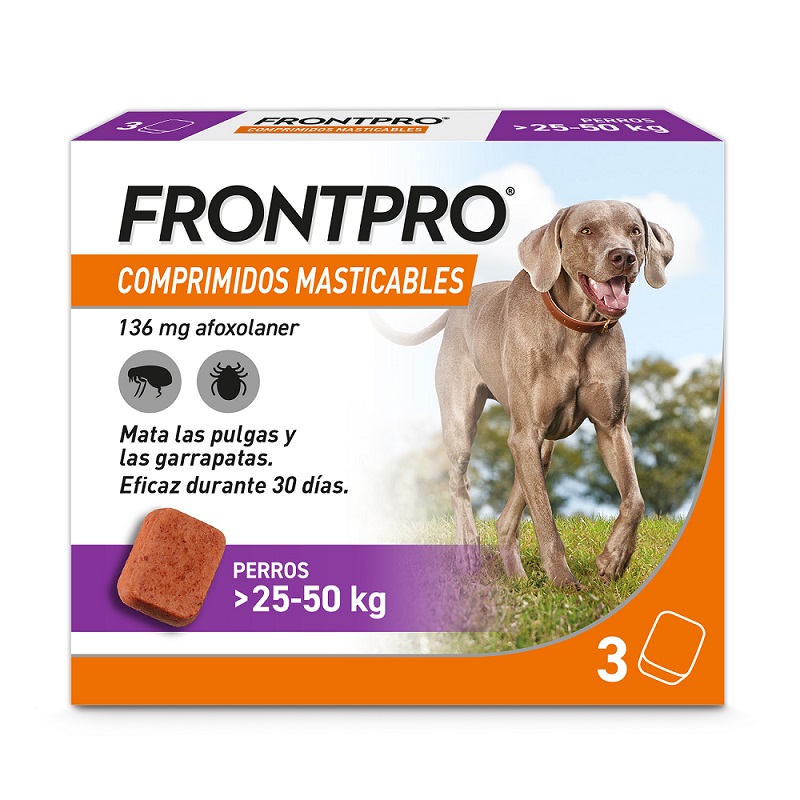 FRONTPRO 136mg(25-50KG) Perro Masticable 3Comprimidos