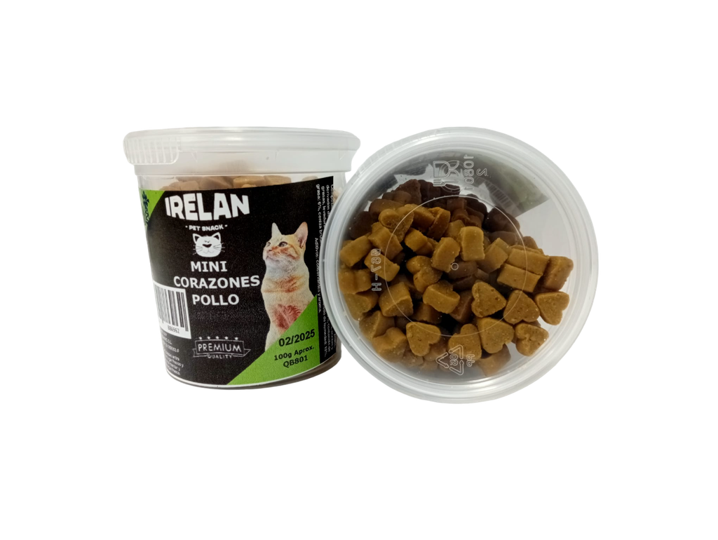 IRELAN MINI CORAZONES POLLO GATO 100GR QB801