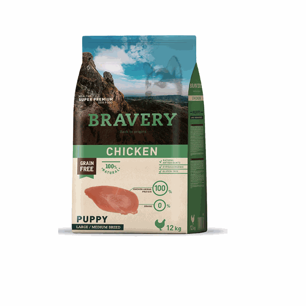 BRAVERY PUPPY MEDIUM-GRANDE POLLO 12KG