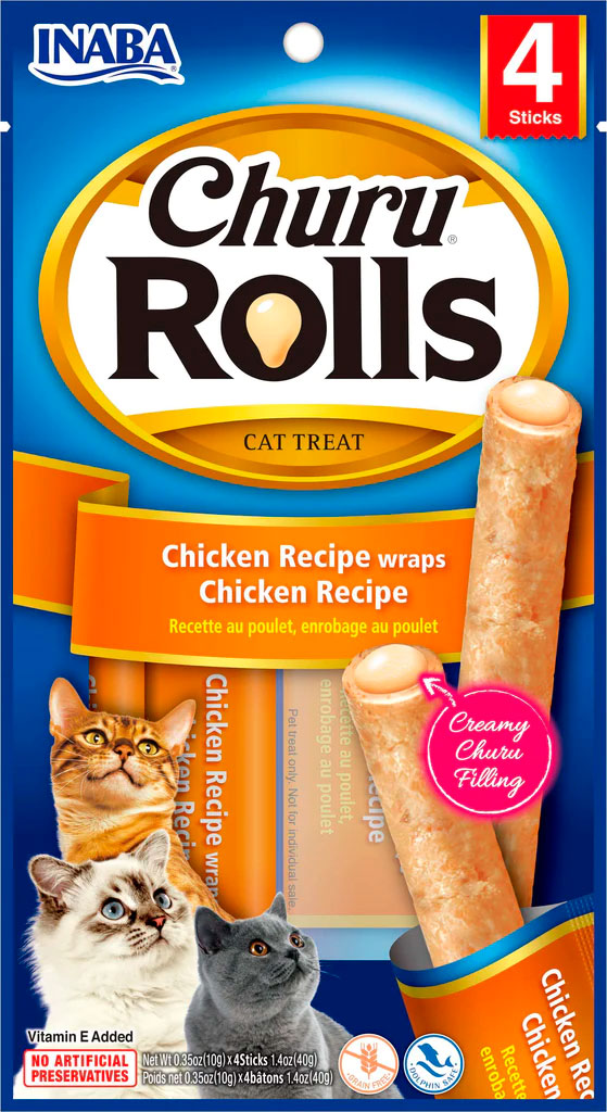 CHURU CAT ROLLS RECETA POLLO CAJA 12und.